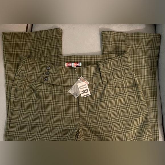 NWT Urban Outfitters Y2k Plaid Green Wide Belted Boot Flare Pants sz 14 - Picture 3 of 9